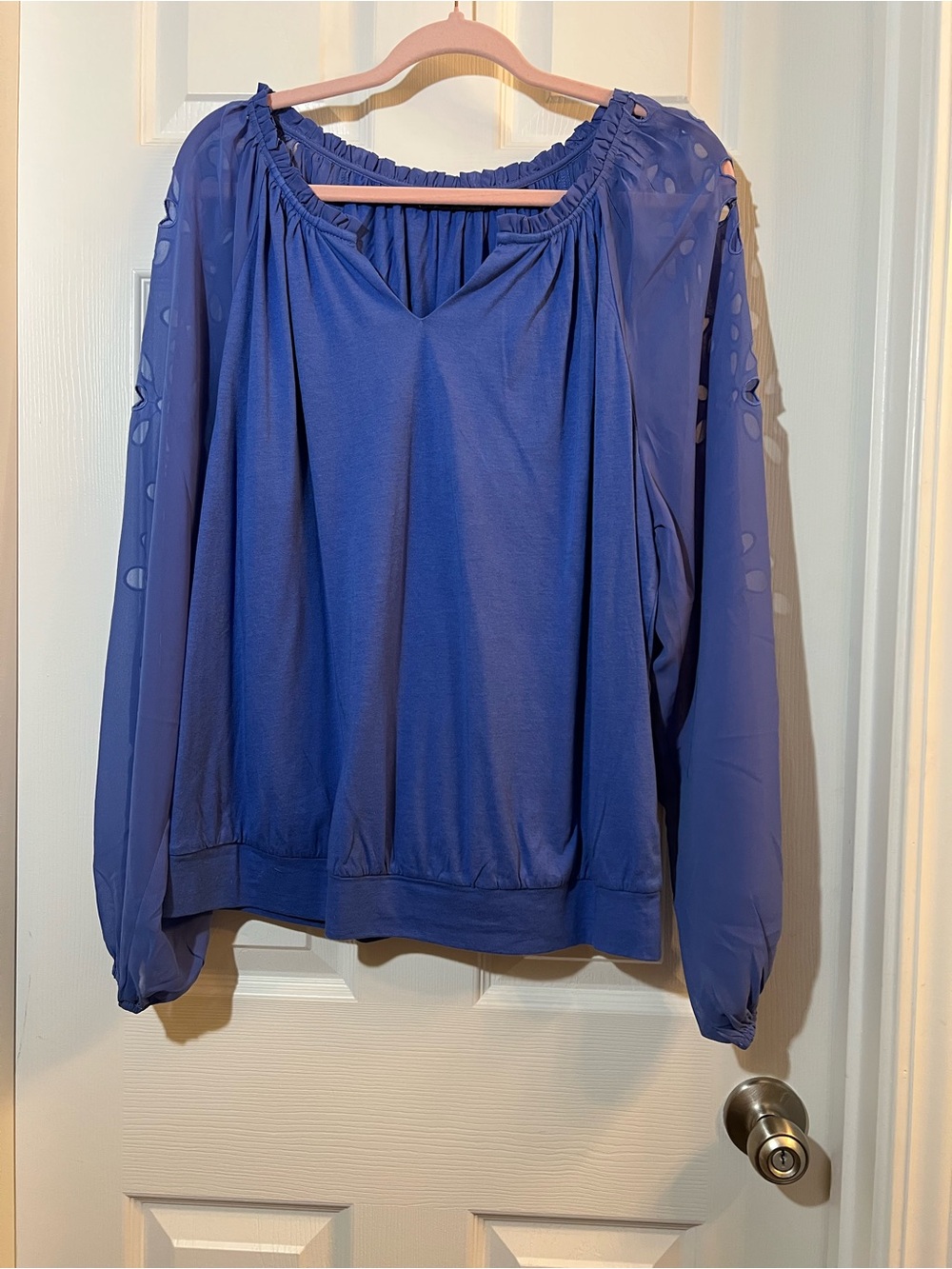 🦋 Colleen Lopez Royal Blue Sheer-Sleeve Peasant Blouse size 1x